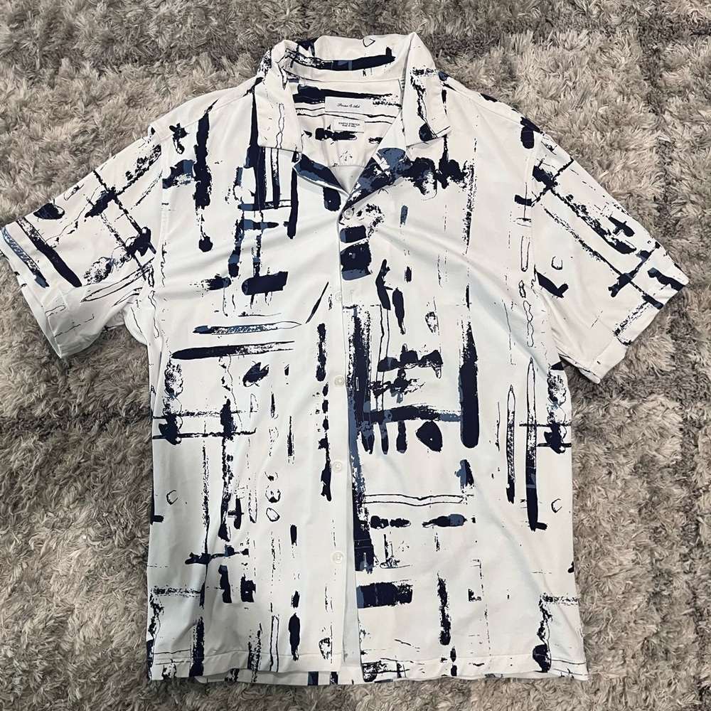 Modern Navy and White Abstract Button-Down Shirt